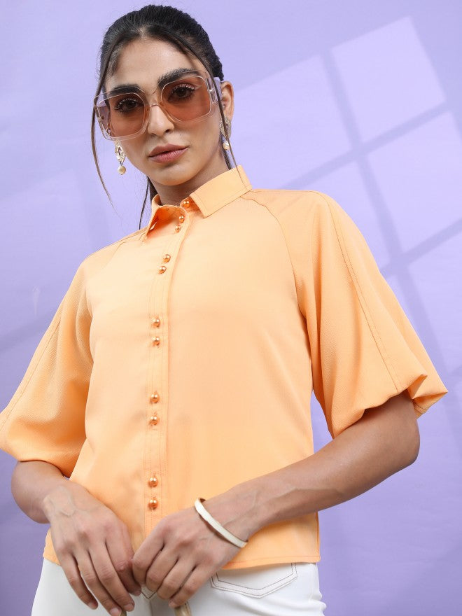 Tokyo Talkies Women Orange Solid Regular Top - Orange - Image 1