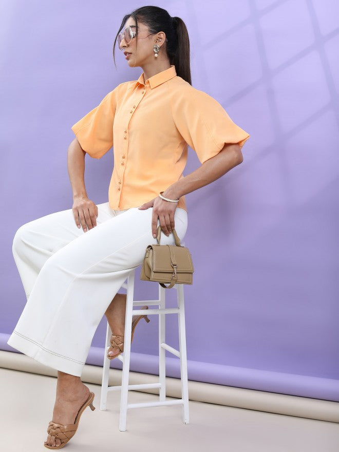 Tokyo Talkies Women Orange Solid Regular Top - Orange - Image 2