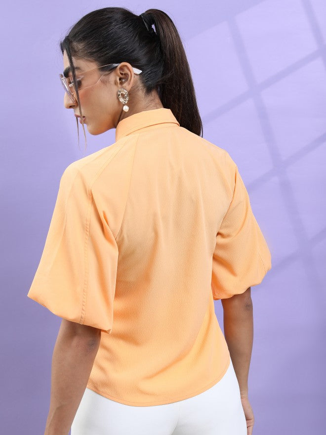 Tokyo Talkies Women Orange Solid Regular Top - Orange - Image 3