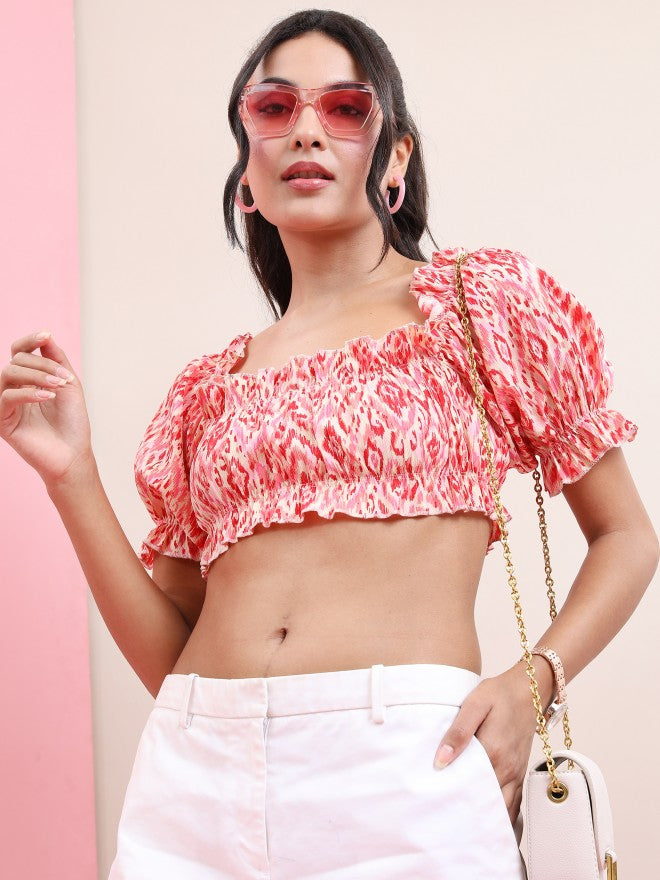 Tokyo Talkies Women Pink Printed Regular Top - Pink - Image 1