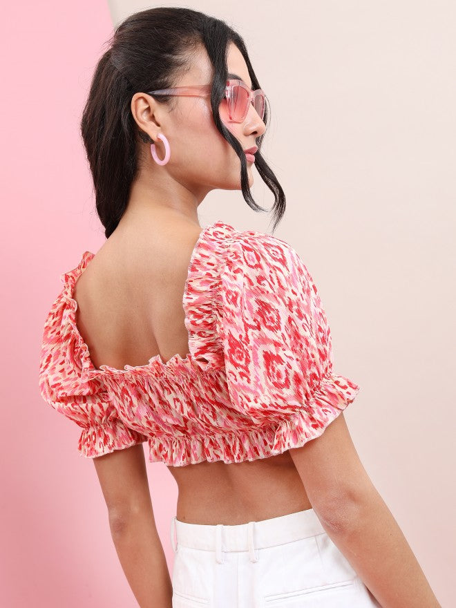 Tokyo Talkies Women Pink Printed Regular Top - Pink - Image 3