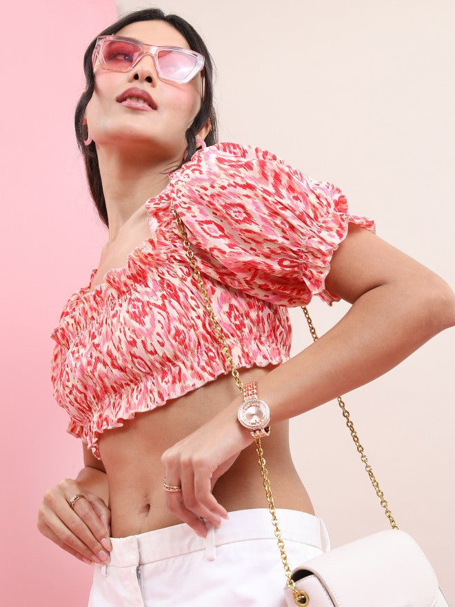 Tokyo Talkies Women Pink Printed Regular Top - Pink - Image 4