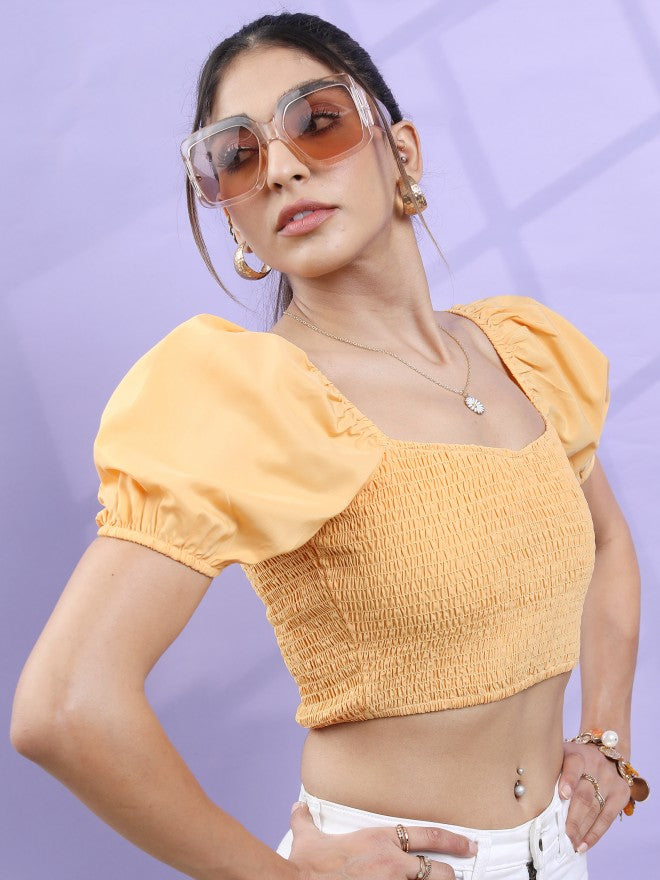Tokyo Talkies Women Orange Solid Fitted Top - Orange - Image 6