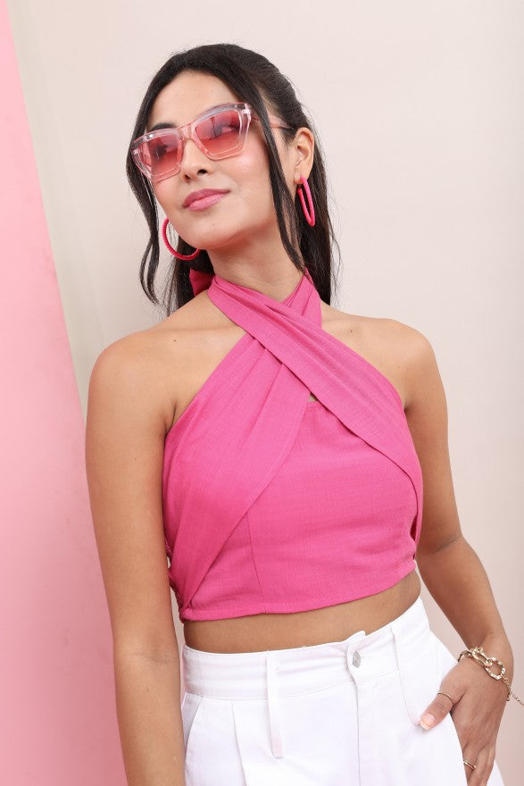 Tokyo Talkies Women Pink Solid Regular Top - Pink - Image 1