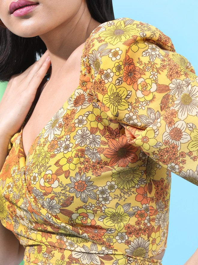 Tokyo Talkies Women Mustard Printed Wrap Top - Mustard - Image 5
