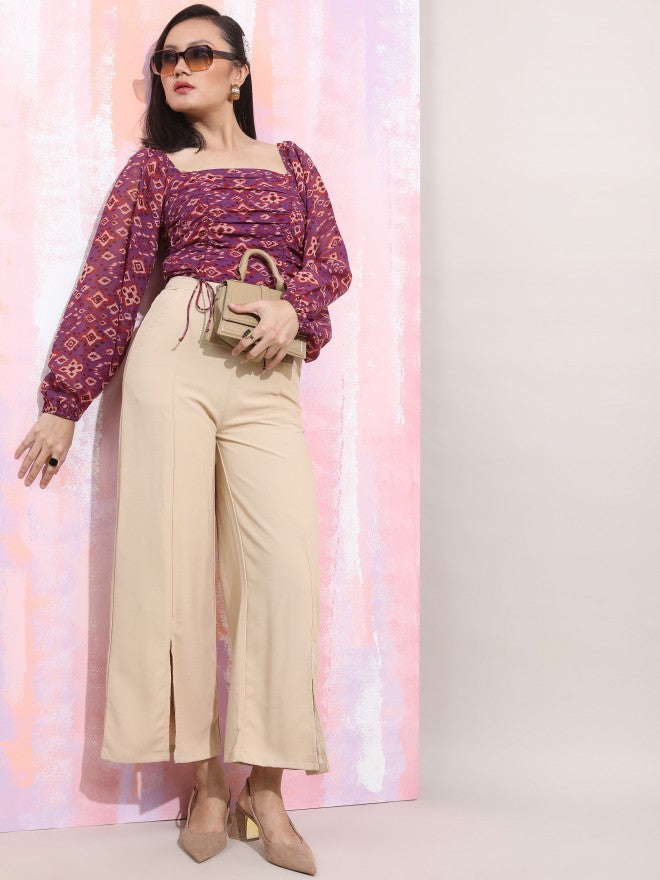 Tokyo Talkies Women Purple Printed 
Square Neckline Fitted Crop Top - Purple - Image 2