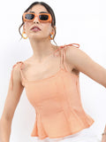Tokyo Talkies Women Orange Checked Regular Top - Orange - Image 1