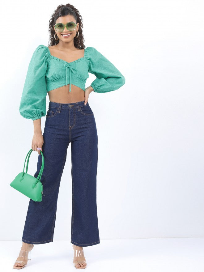 Tokyo Talkies Women Green Self Design Regular Top - Green - Image 2