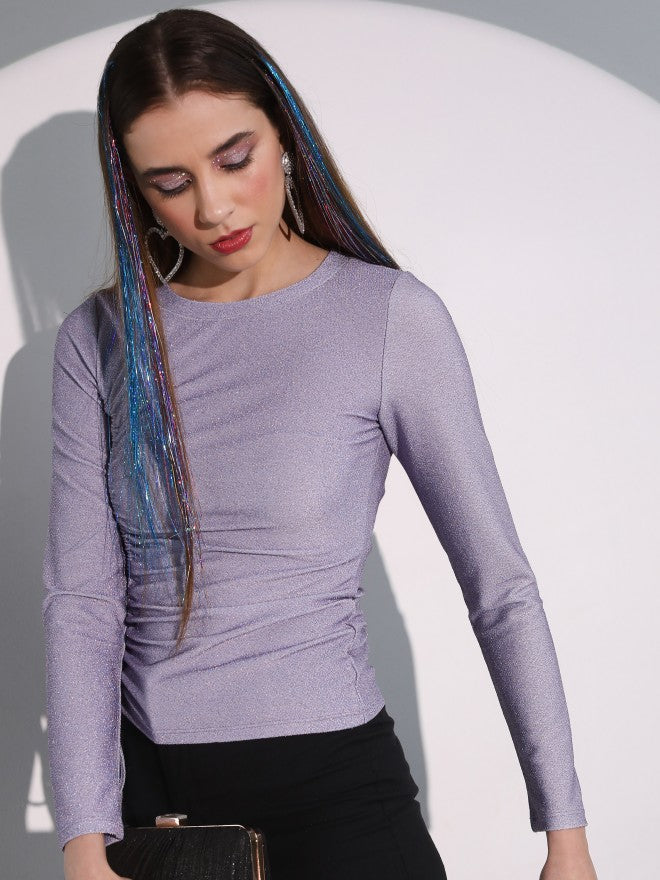 Tokyo Talkies Women Purple Solid Fitted Crop Top - Purple - Image 4