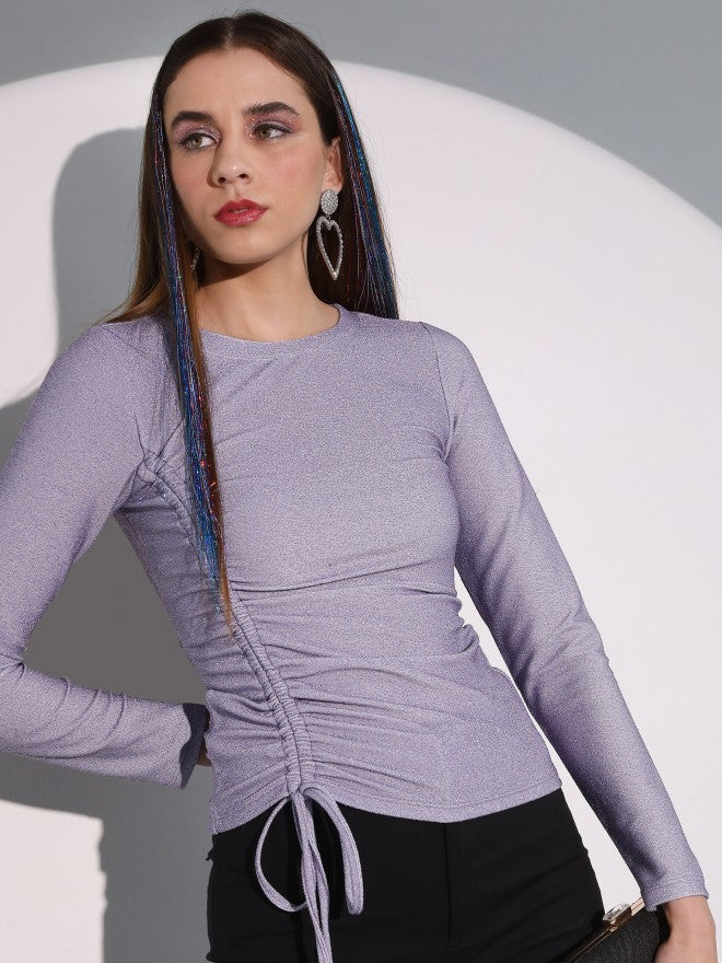 Tokyo Talkies Women Purple Solid Fitted Crop Top - Purple - Image 6