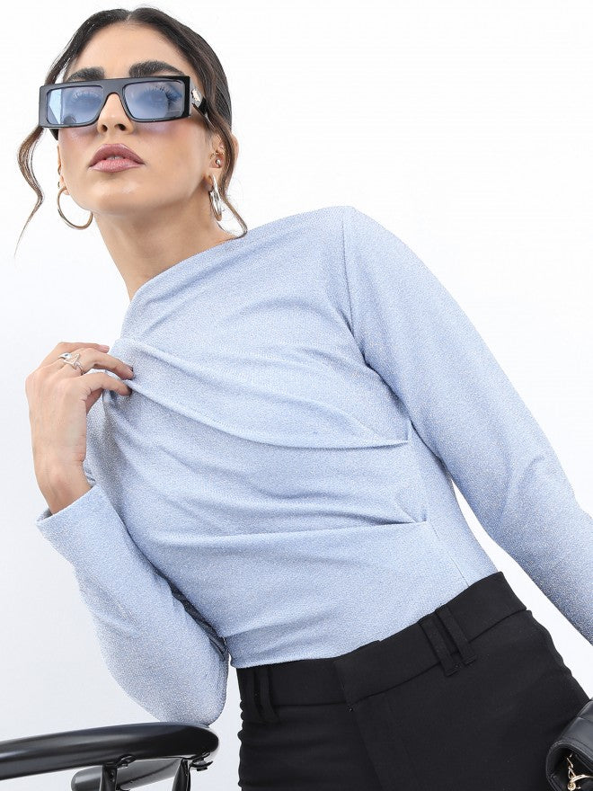 Tokyo Talkies Women Blue Solid Regular Top - Blue - Image 4
