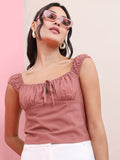 Tokyo Talkies Women Rose Solid Fitted Top - Rose - Image 1