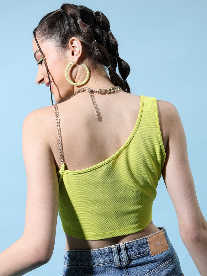Tokyo Talkies Women Green Solid Fitted Top - Green - Image 3