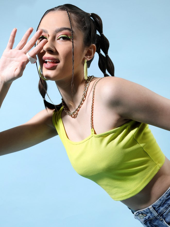 Tokyo Talkies Women Green Solid Fitted Top - Green - Image 4