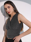 Tokyo Talkies Women Black Self Design Fitted Top - Black - Image 1
