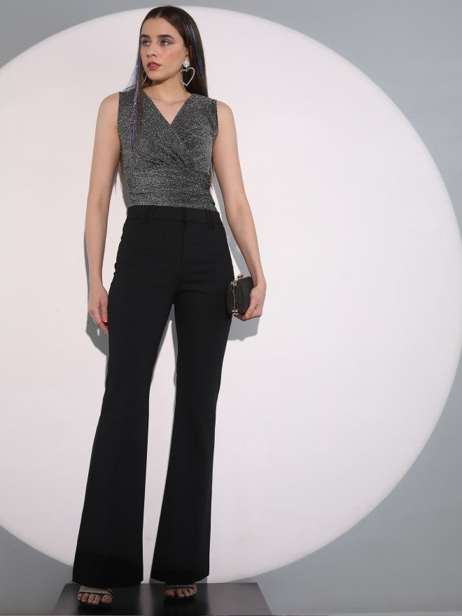 Tokyo Talkies Women Black Self Design Fitted Top - Black - Image 2