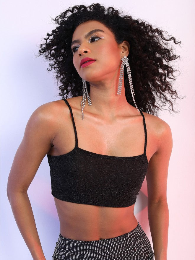 Tokyo Talkies Women Black Self Design Bralette Top - Black - Image 1