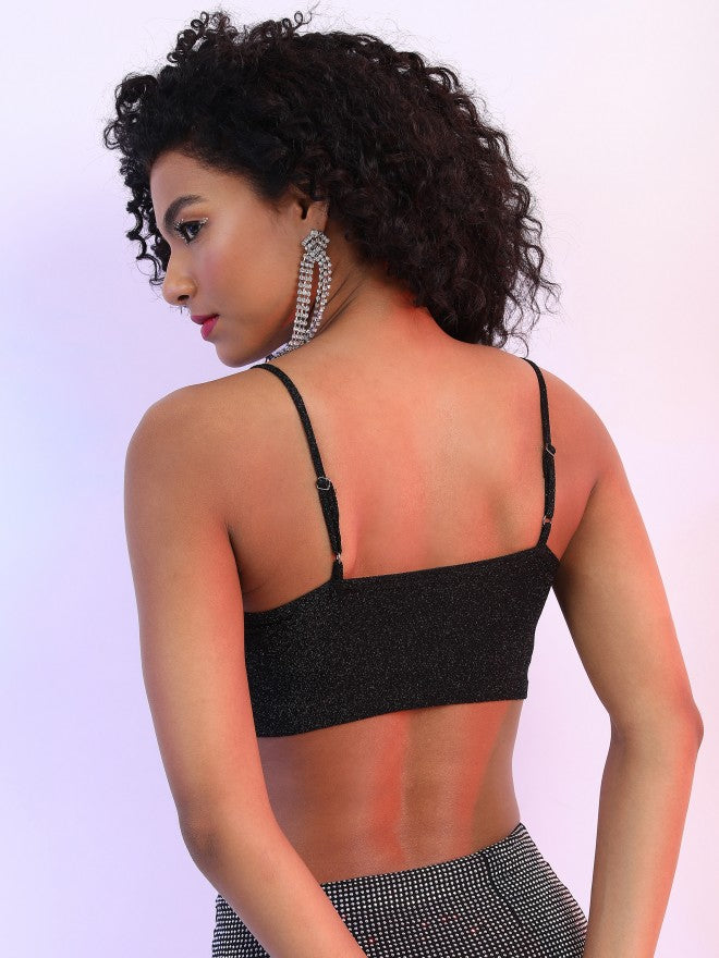 Tokyo Talkies Women Black Self Design Bralette Top - Black - Image 3