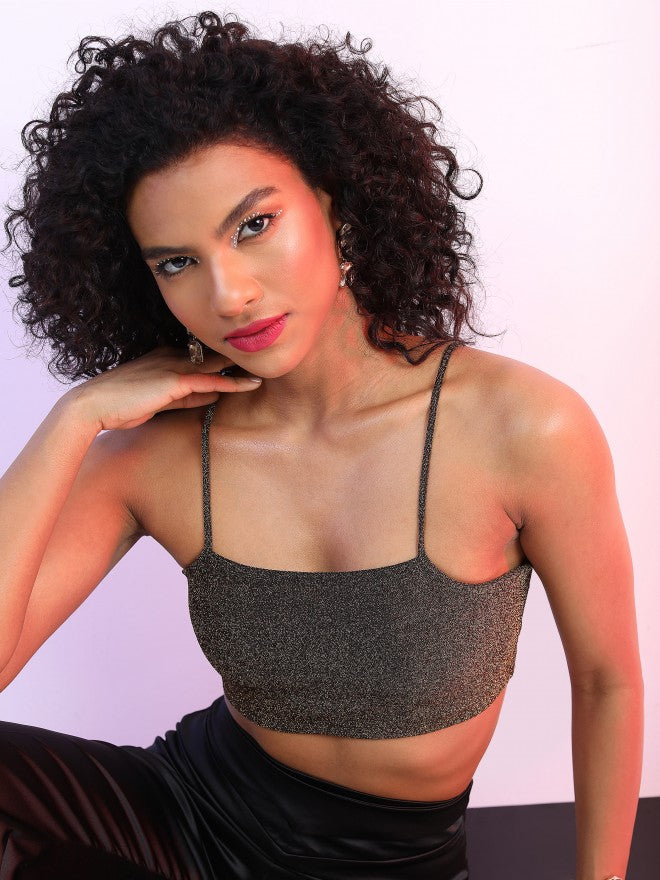 Tokyo Talkies Women Black Self Design Bralette Top - Black - Image 1