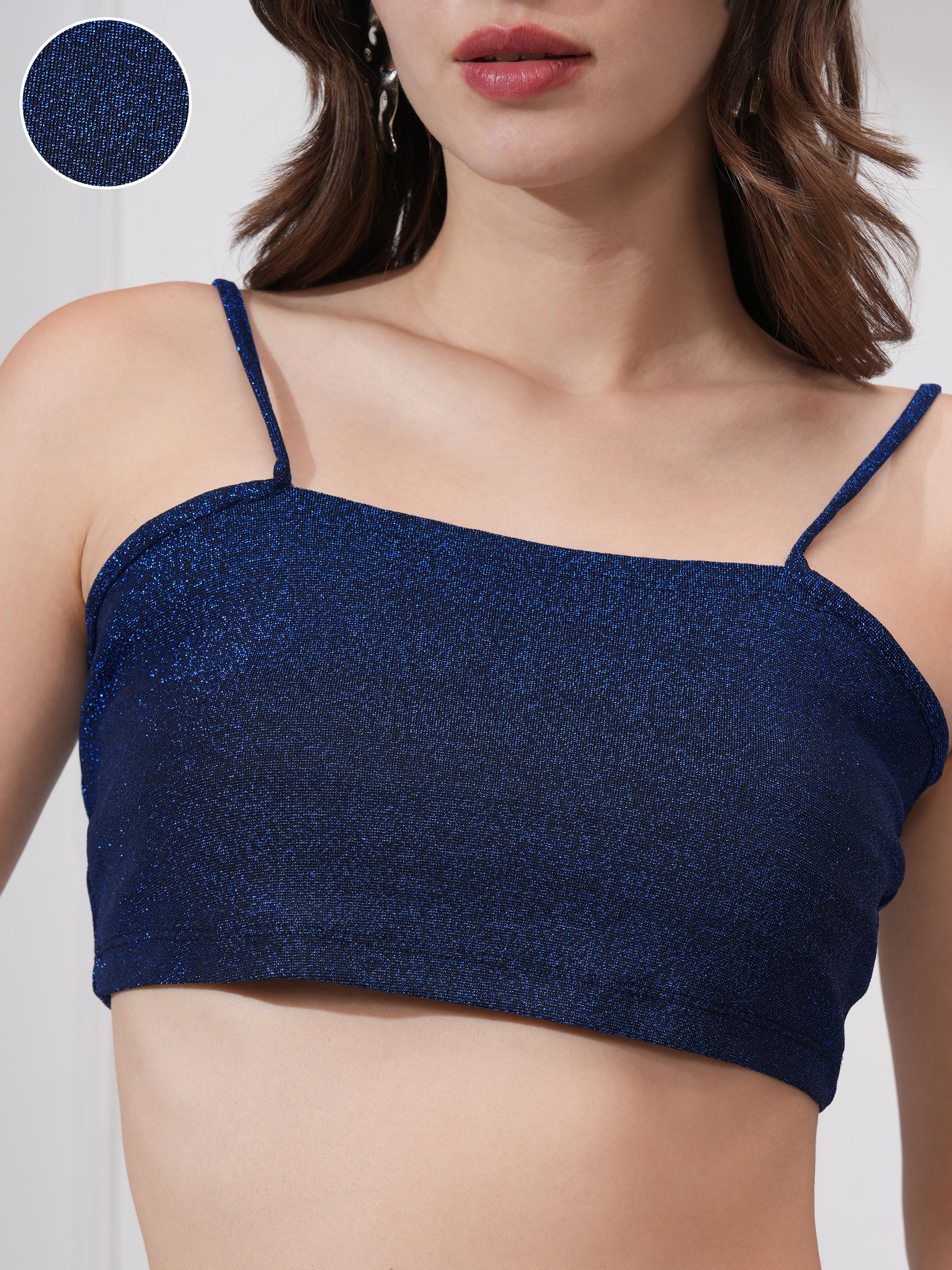 Tokyo Talkies Women Navy Blue Self Design Bralette Top - Navy Blue - Image 5