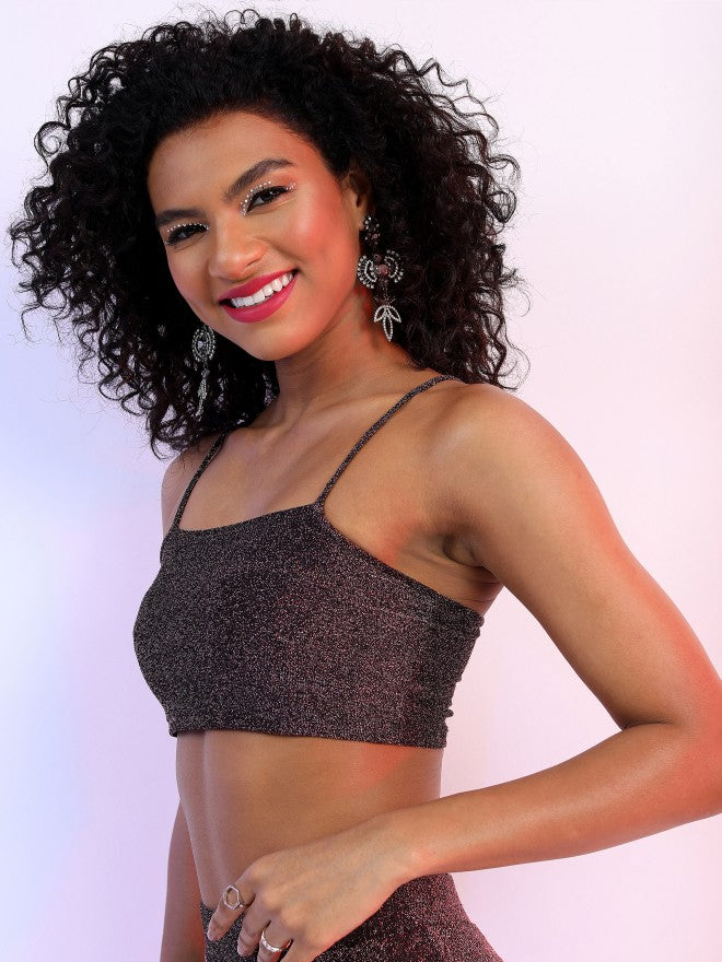 Tokyo Talkies Women Black Self Design Bralette Top - Black - Image 4