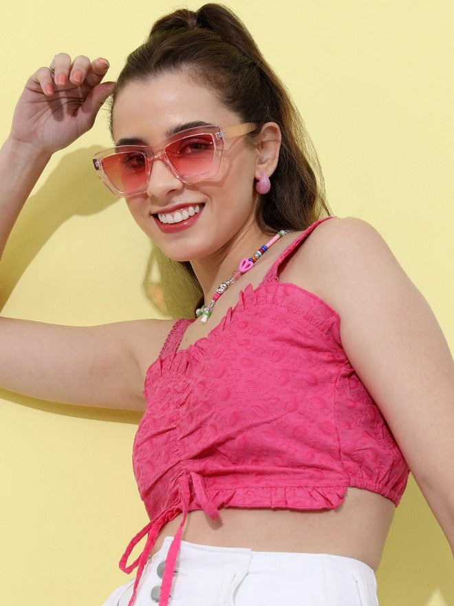 Tokyo Talkies Women Pink Self Design Regular Top - Pink - Image 4