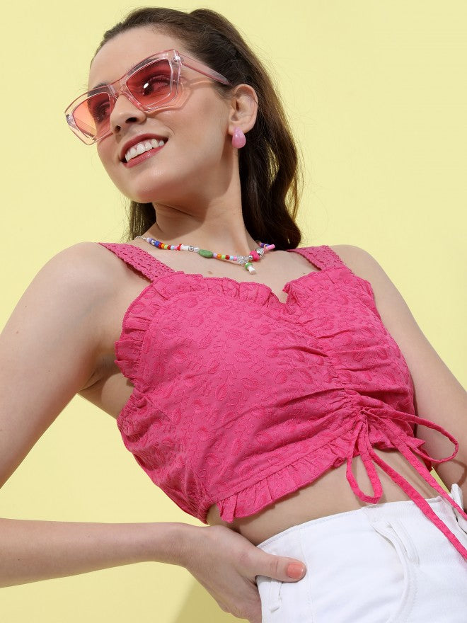 Tokyo Talkies Women Pink Self Design Regular Top - Pink - Image 6