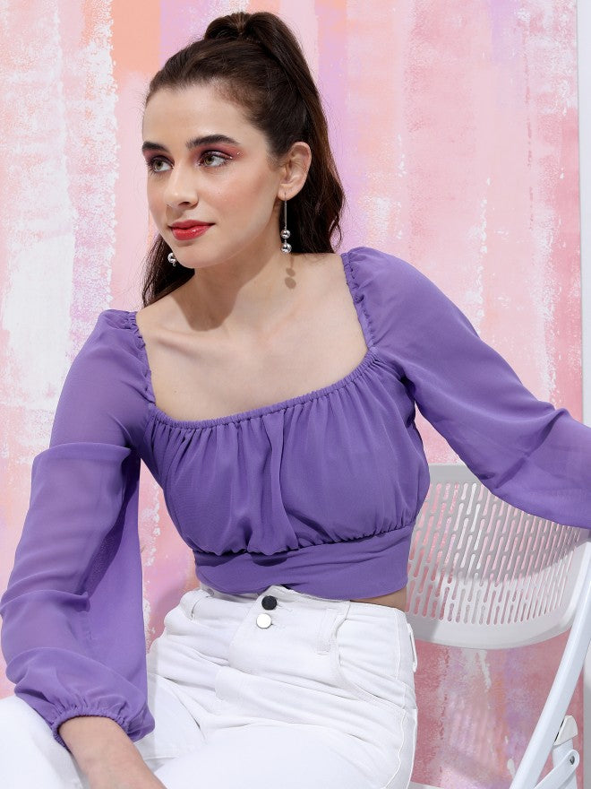 Tokyo Talkies Women Purple Solid Wrap Top - Purple - Image 1