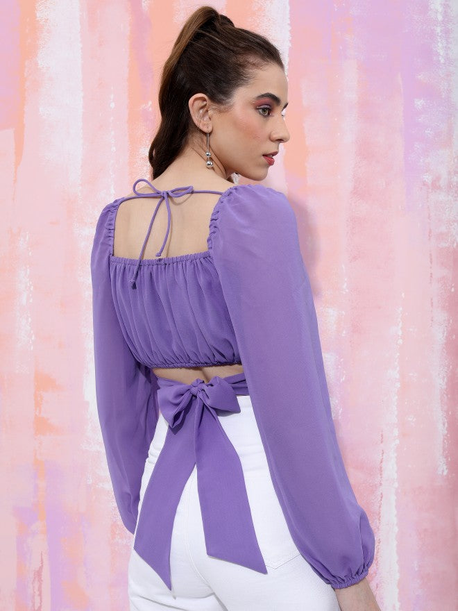 Tokyo Talkies Women Purple Solid Wrap Top - Purple - Image 3