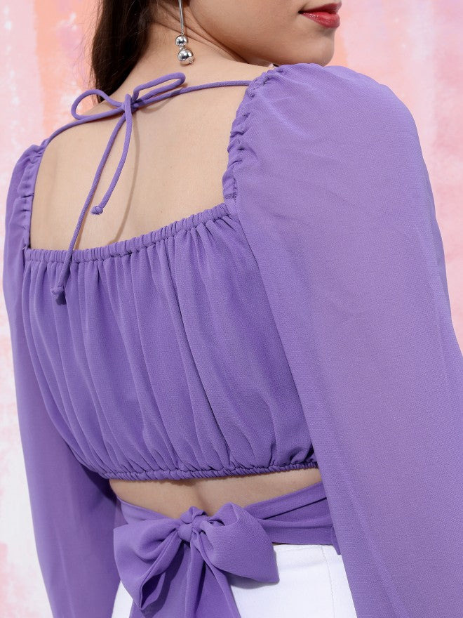 Tokyo Talkies Women Purple Solid Wrap Top - Purple - Image 5