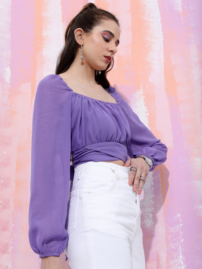 Tokyo Talkies Women Purple Solid Wrap Top - Purple - Image 6