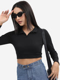 Tokyo Talkies Women Black Solid Fitted Top - Black - Image 1