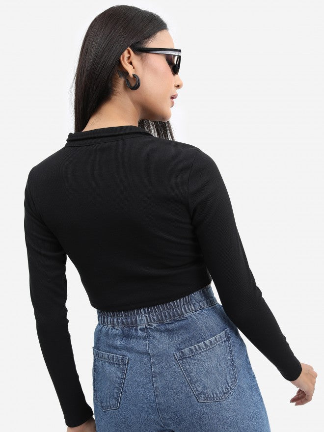 Tokyo Talkies Women Black Solid Fitted Top - Black - Image 3