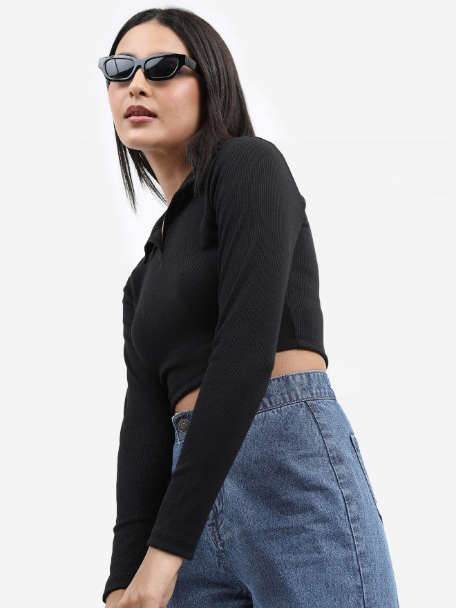 Tokyo Talkies Women Black Solid Fitted Top - Black - Image 4
