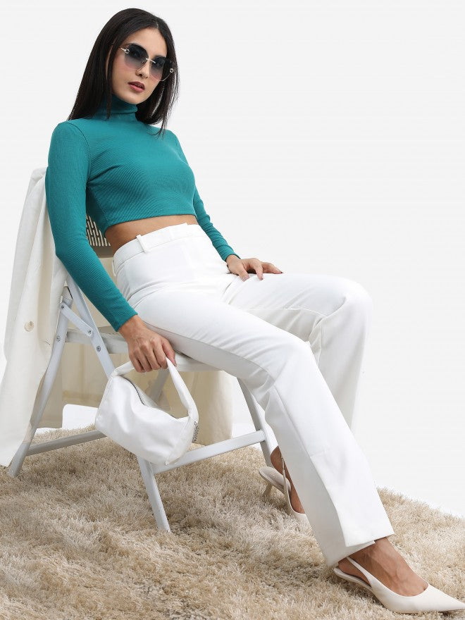 Tokyo Talkies Women Green Solid Fitted Top - Green - Image 2