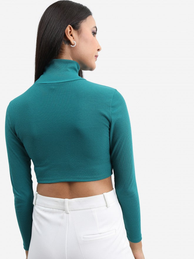 Tokyo Talkies Women Green Solid Fitted Top - Green - Image 3