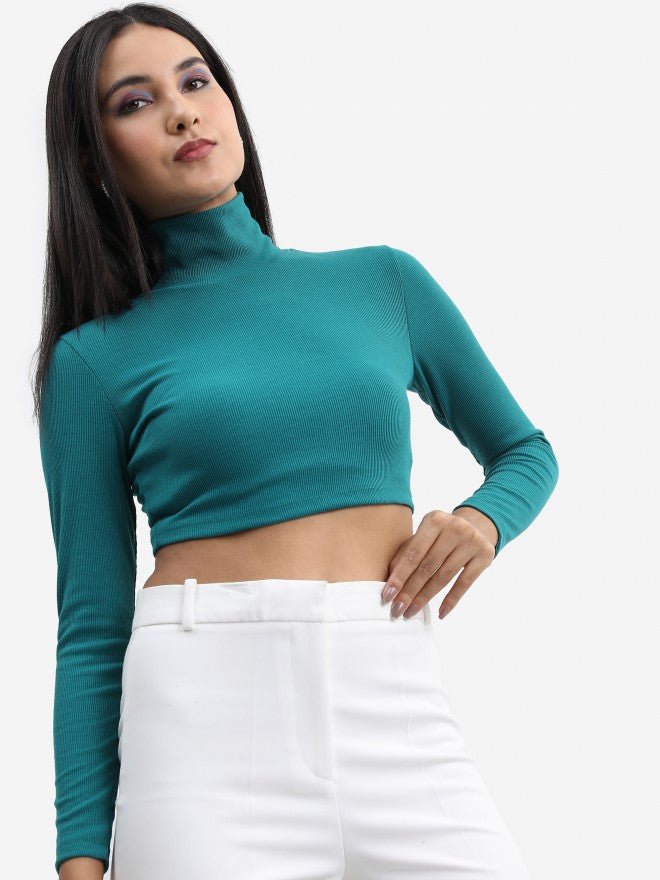Tokyo Talkies Women Green Solid Fitted Top - Green - Image 6