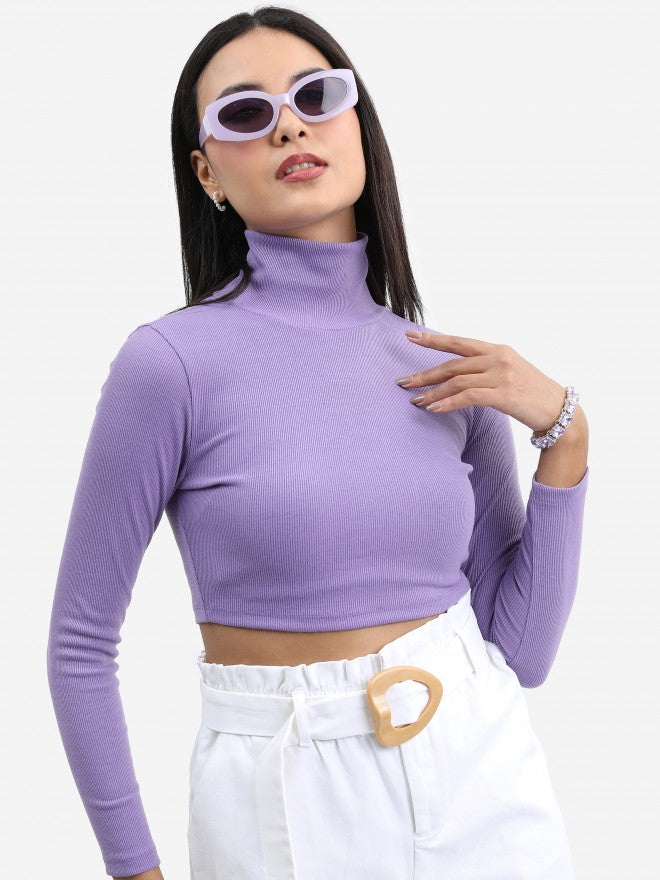 Tokyo Talkies Women Violet Solid Fitted Top - Violet - Image 1