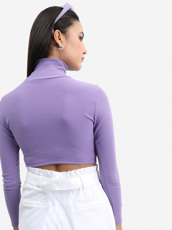 Tokyo Talkies Women Violet Solid Fitted Top - Violet - Image 3