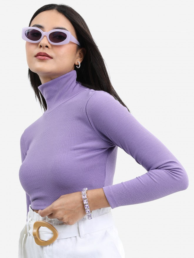 Tokyo Talkies Women Violet Solid Fitted Top - Violet - Image 4