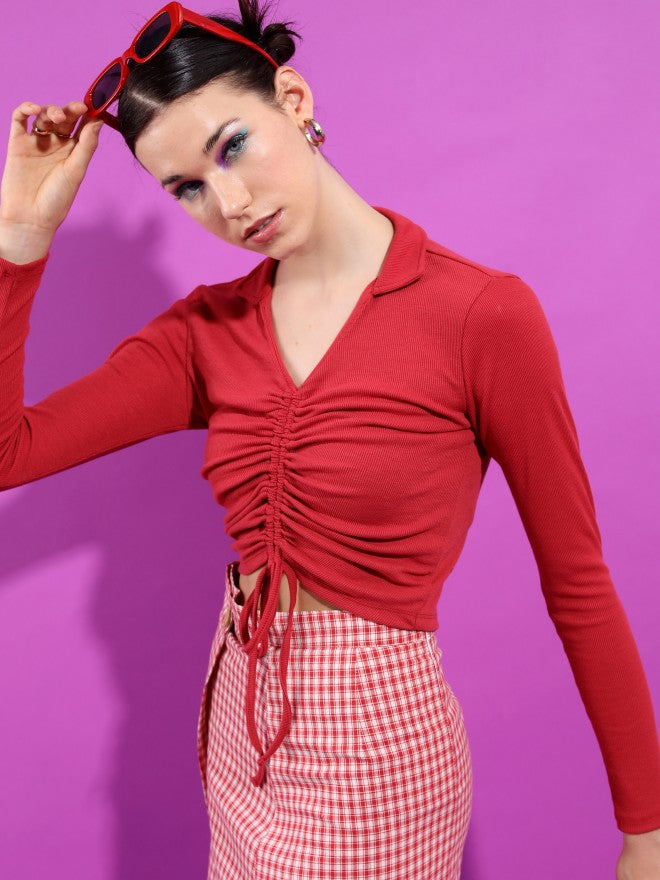 Tokyo Talkies Women Red Solid Regular Top - Red - Image 6