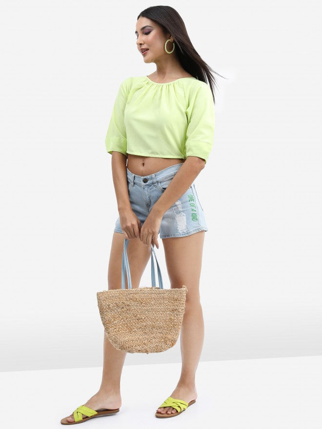 Tokyo Talkies Women Green Solid Fitted Top - Green - Image 2