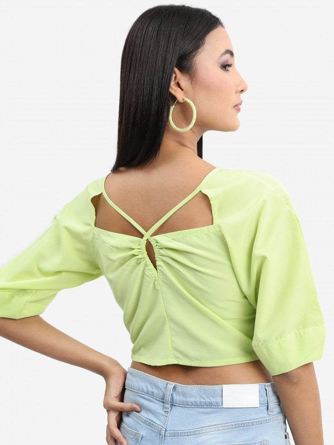 Tokyo Talkies Women Green Solid Fitted Top - Green - Image 3