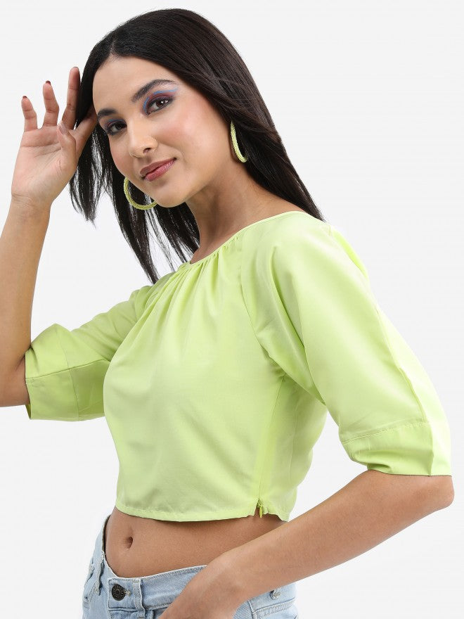 Tokyo Talkies Women Green Solid Fitted Top - Green - Image 4
