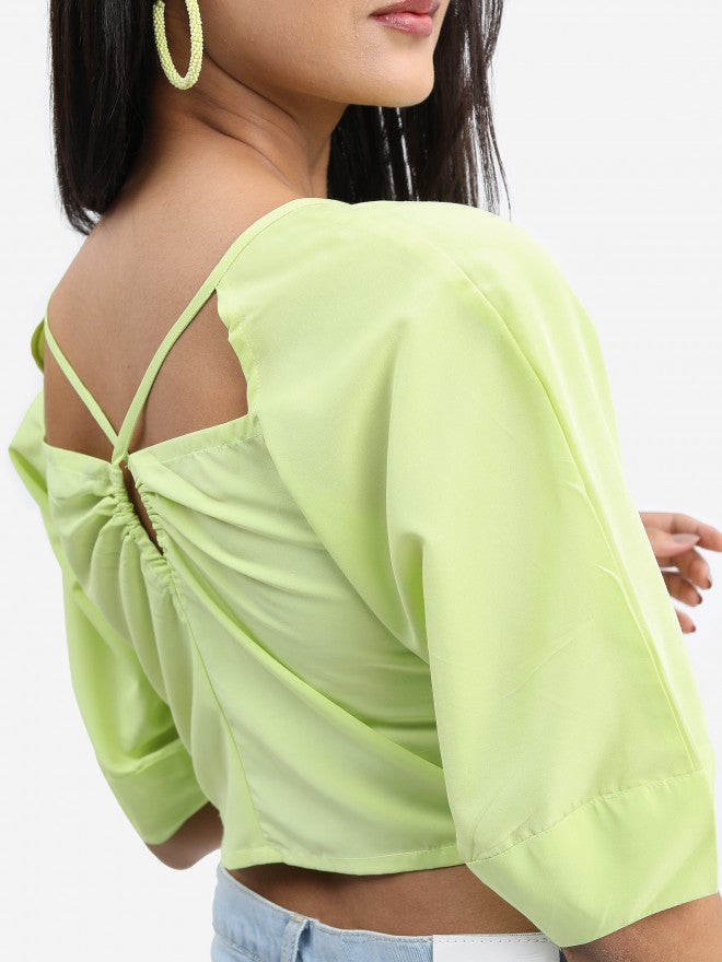 Tokyo Talkies Women Green Solid Fitted Top - Green - Image 5