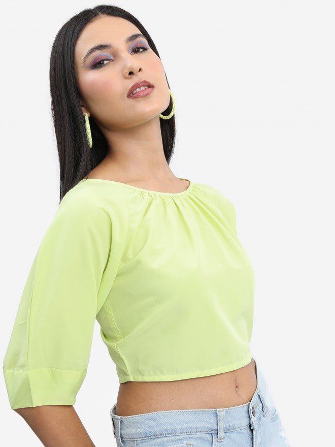 Tokyo Talkies Women Green Solid Fitted Top - Green - Image 6