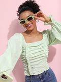 Tokyo Talkies Women Green Solid Fitted Top - Green - Image 1