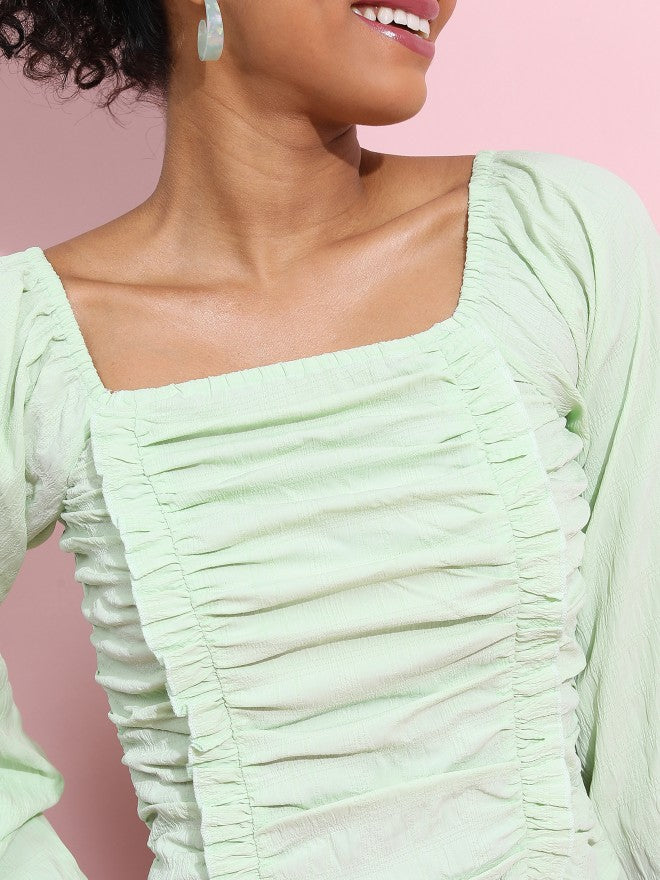 Tokyo Talkies Women Green Solid Fitted Top - Green - Image 5