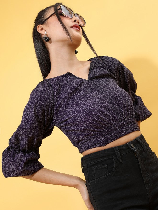 Tokyo Talkies Women Black Self Design Shimmer Crop Top - Black - Image 6