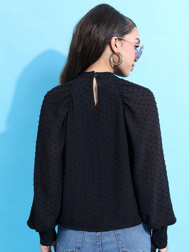 Tokyo Talkies Women Black Self Design Regular Top - Black - Image 3